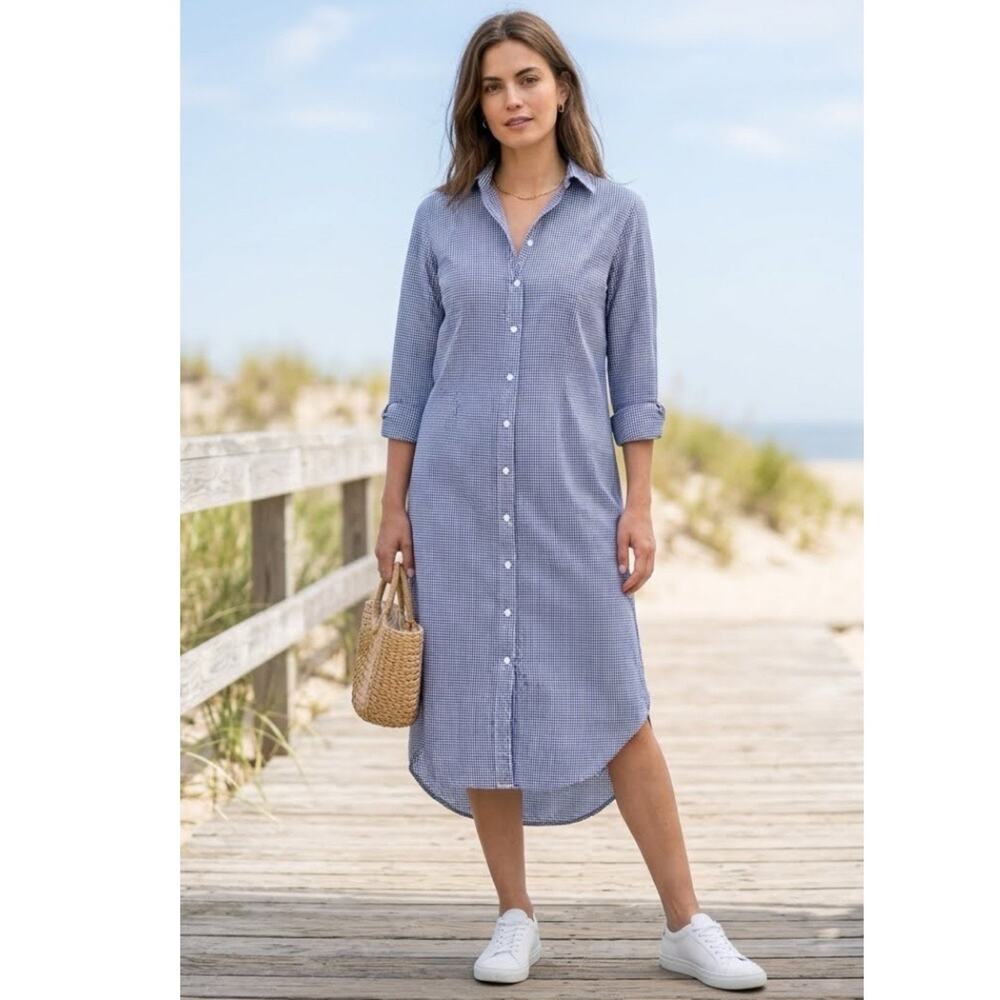 Emily Phillips Seersucker Girlfriend Dress blue and white gingham check Sz Small